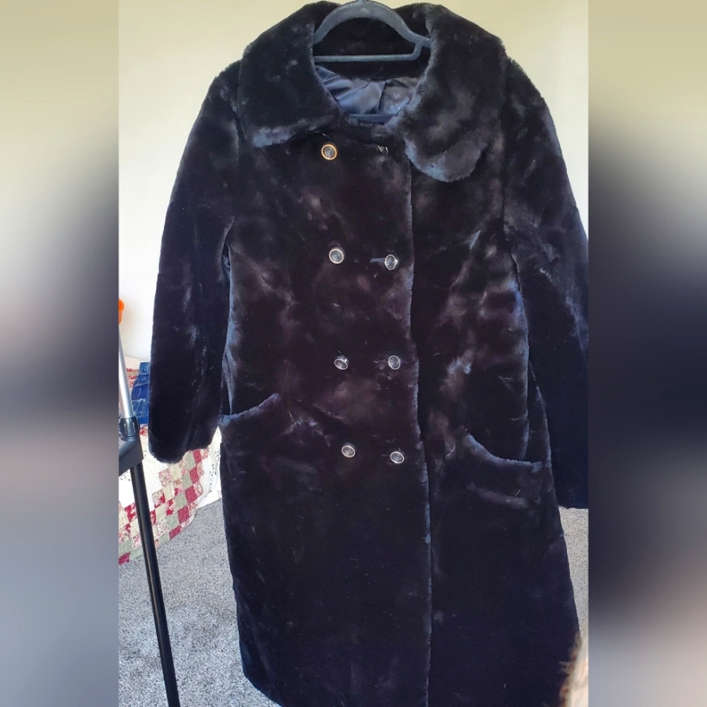 Vintage Faux Fur Black Dress Coat